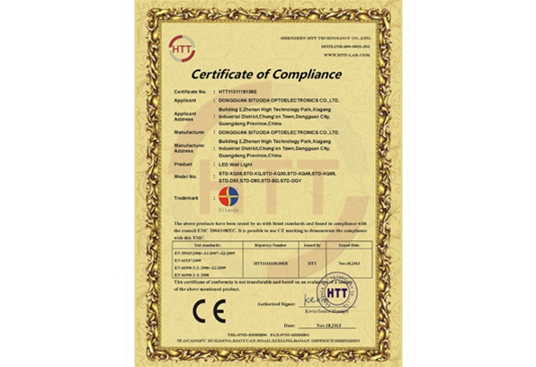 Wall Washer Certificate CE-EMC